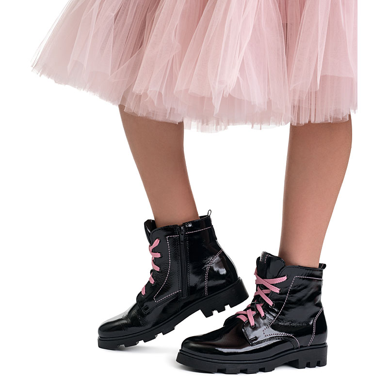 Ботинки байка, артикул 1176, цвет черный/розовый купить в интернет-магазине Shoeslel с доставкой по России