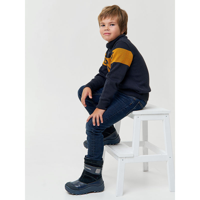 Сапожки для млад.школьников нат.мех, артикул 1293, цвет хром синий купить в интернет-магазине Shoeslel с доставкой по России