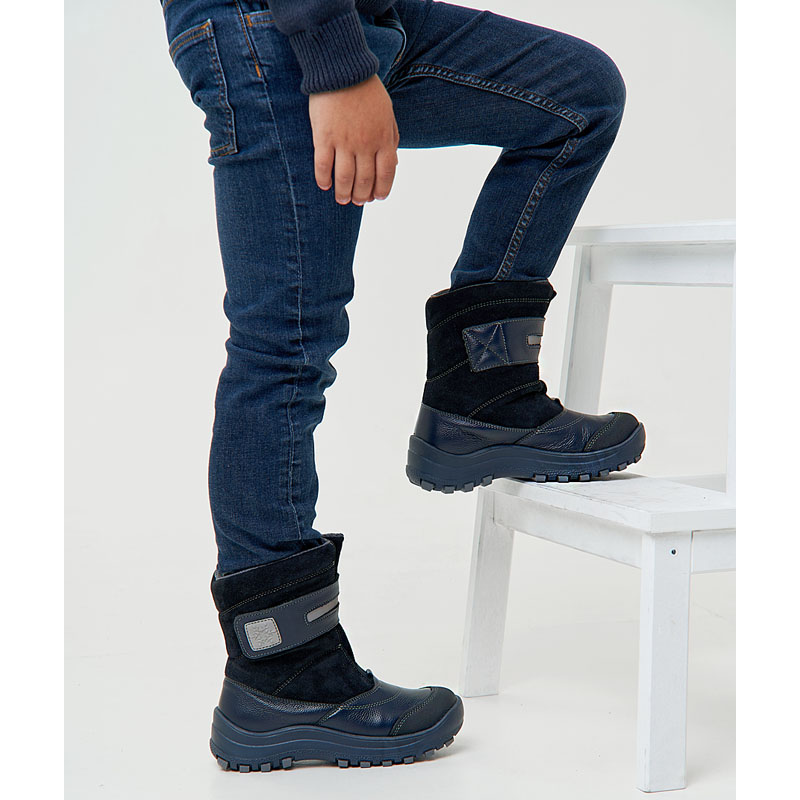 Сапожки для млад.школьников нат.мех, артикул 1293, цвет хром синий купить в интернет-магазине Shoeslel с доставкой по России