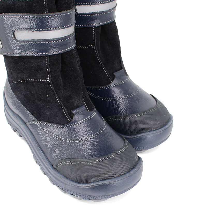 Сапожки для млад.школьников нат.мех, артикул 1293, цвет хром синий купить в интернет-магазине Shoeslel с доставкой по России