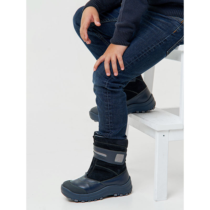 Сапожки для млад.школьников нат.мех, артикул 1293, цвет хром синий купить в интернет-магазине Shoeslel с доставкой по России