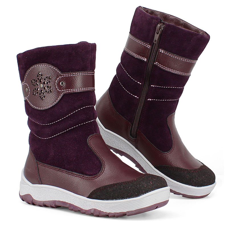 Сапожки для млад.школьников нат.мех, артикул 1333, цвет черника купить в интернет-магазине Shoeslel с доставкой по России