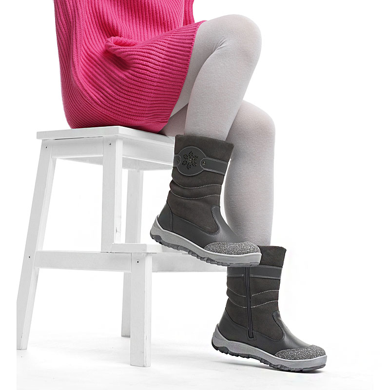 Сапожки для млад.школьников нат.мех, артикул 1333, цвет хром, серый купить в интернет-магазине Shoeslel с доставкой по России