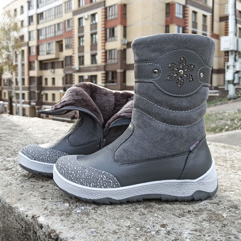 Сапожки для млад.школьников нат.мех, артикул 1333, цвет хром, серый купить в интернет-магазине Shoeslel с доставкой по России