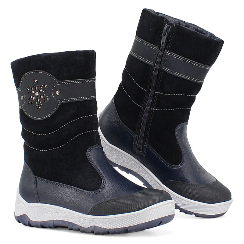 Сапожки для млад.школьников нат.мех, артикул 1333, цвет синий купить в интернет-магазине Shoeslel с доставкой по России