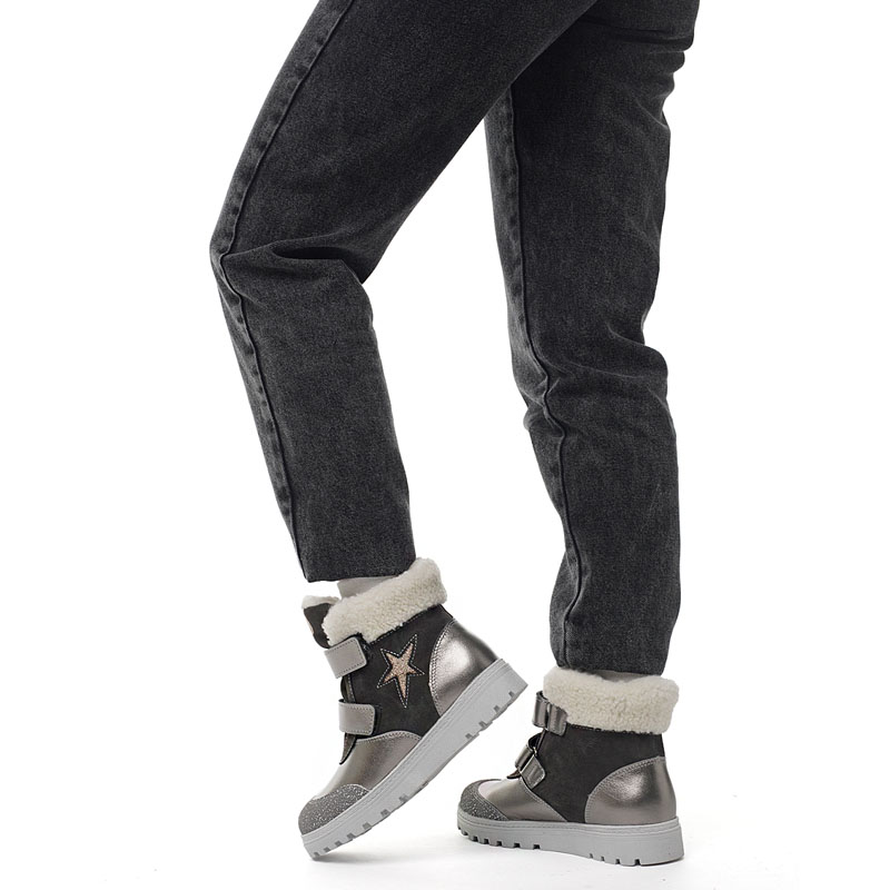 Ботинки нат.мех, артикул 1532, цвет т.серебро купить в интернет-магазине Shoeslel с доставкой по России