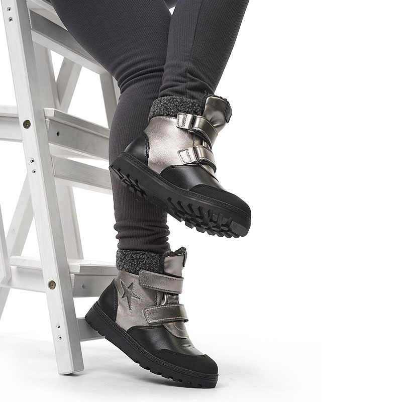 Ботинки нат.мех, артикул 1532, цвет черно-серый купить в интернет-магазине Shoeslel с доставкой по России