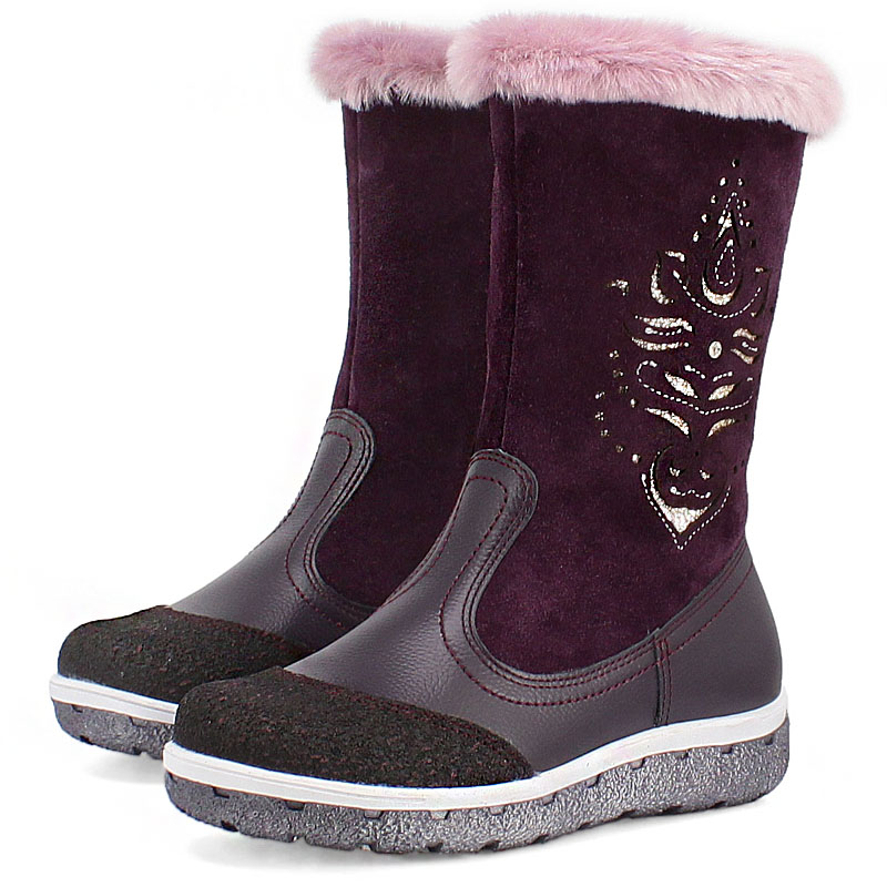 Сапожки нат.мех, артикул 1536, цвет черничный купить в интернет-магазине Shoeslel с доставкой по России