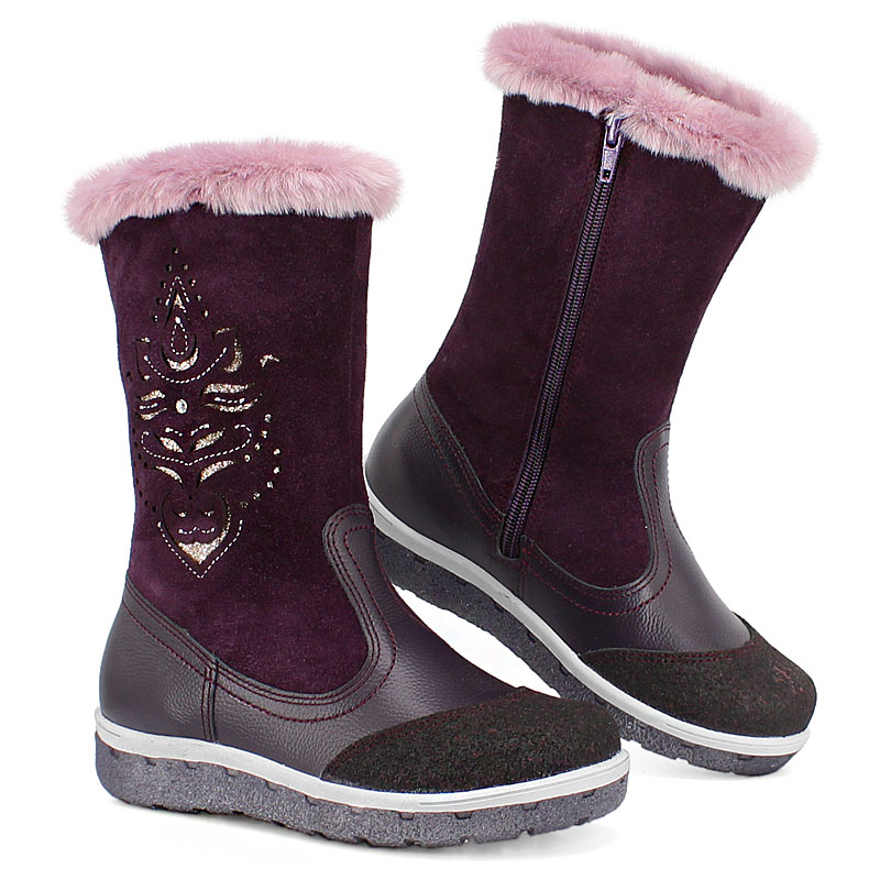Сапожки нат.мех, артикул 1536, цвет черничный купить в интернет-магазине Shoeslel с доставкой по России