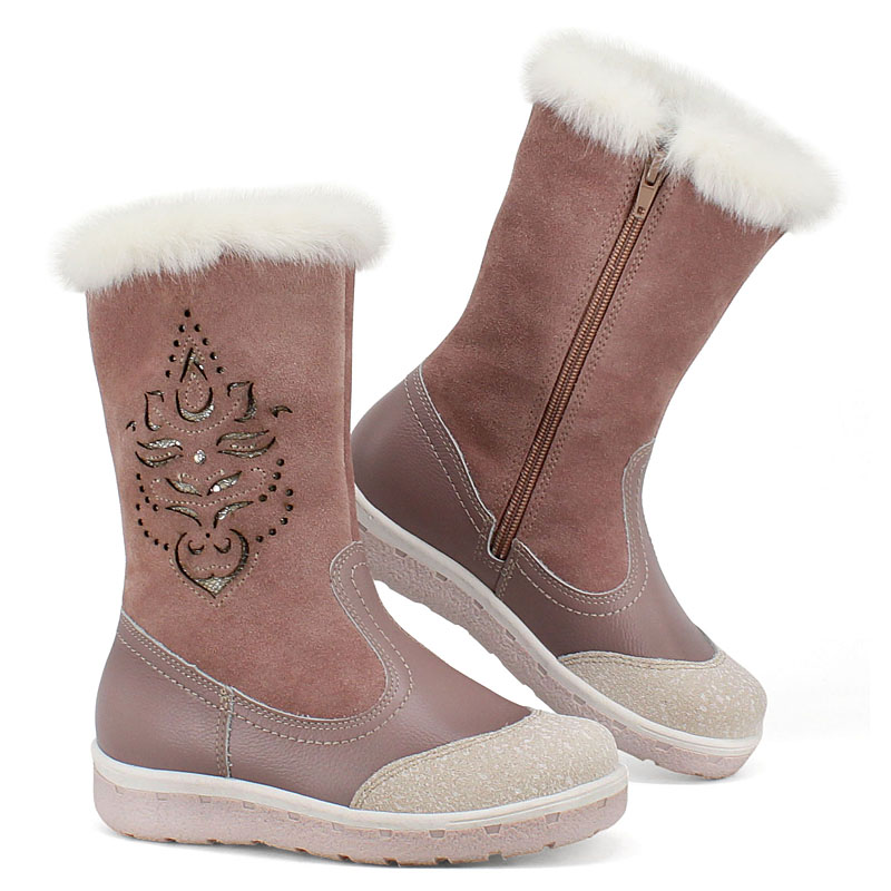 Сапожки нат.мех, артикул 1536, цвет розово-бежевый купить в интернет-магазине Shoeslel с доставкой по России