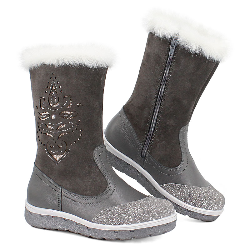 Сапожки нат.мех, артикул 1536, цвет серый купить в интернет-магазине Shoeslel с доставкой по России