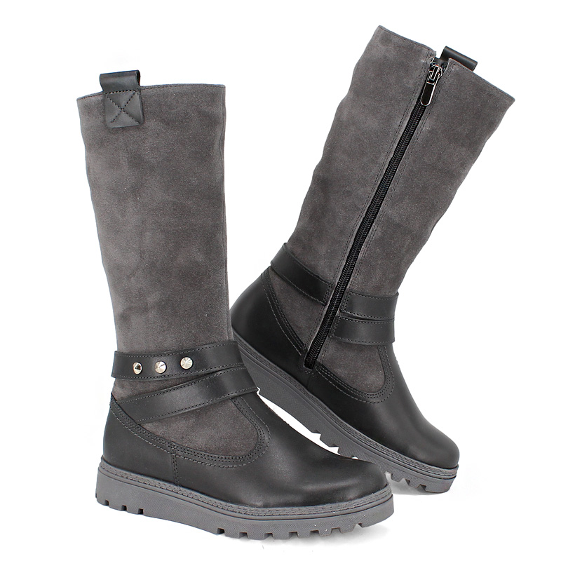 Сапожки нат.мех, артикул 1750, цвет темно-серый купить в интернет-магазине Shoeslel с доставкой по России