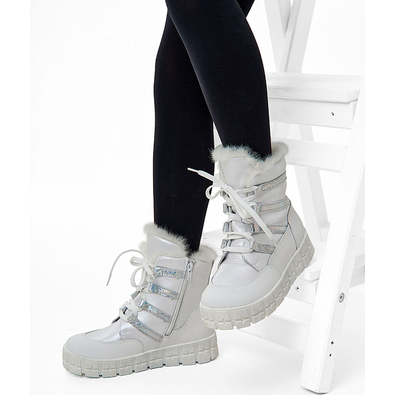 Ботинки нат.мех, артикул 1892, цвет белый купить в интернет-магазине Shoeslel с доставкой по России