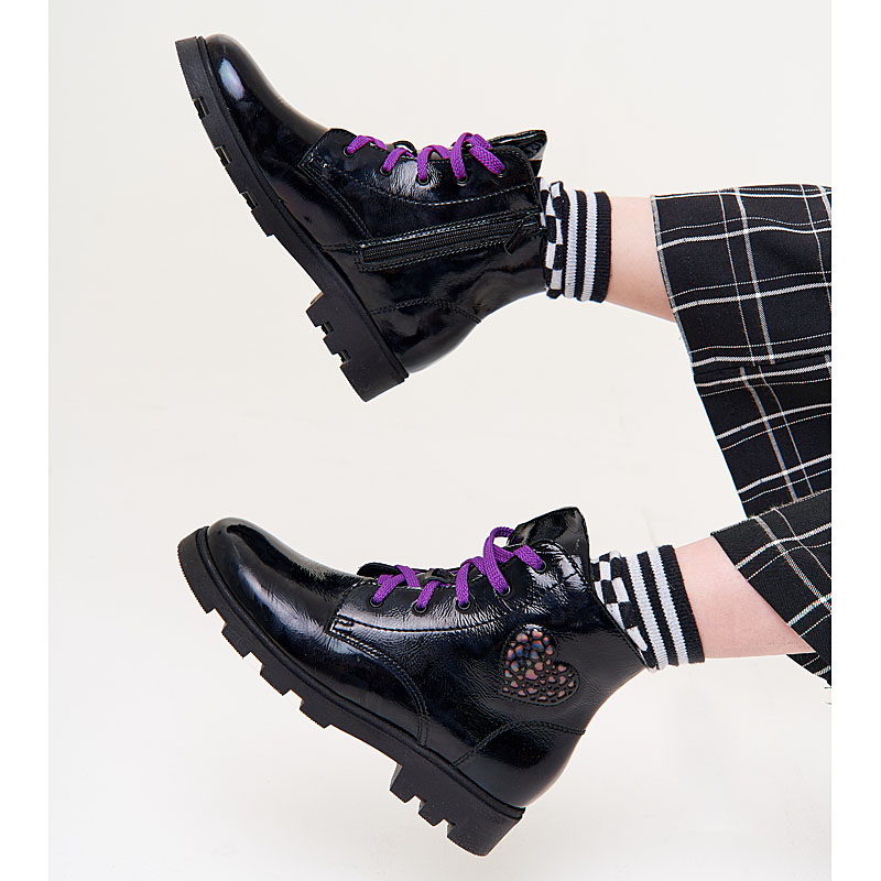 Ботинки байка, артикул 1962, цвет черно-фиолетовый купить в интернет-магазине Shoeslel с доставкой по России