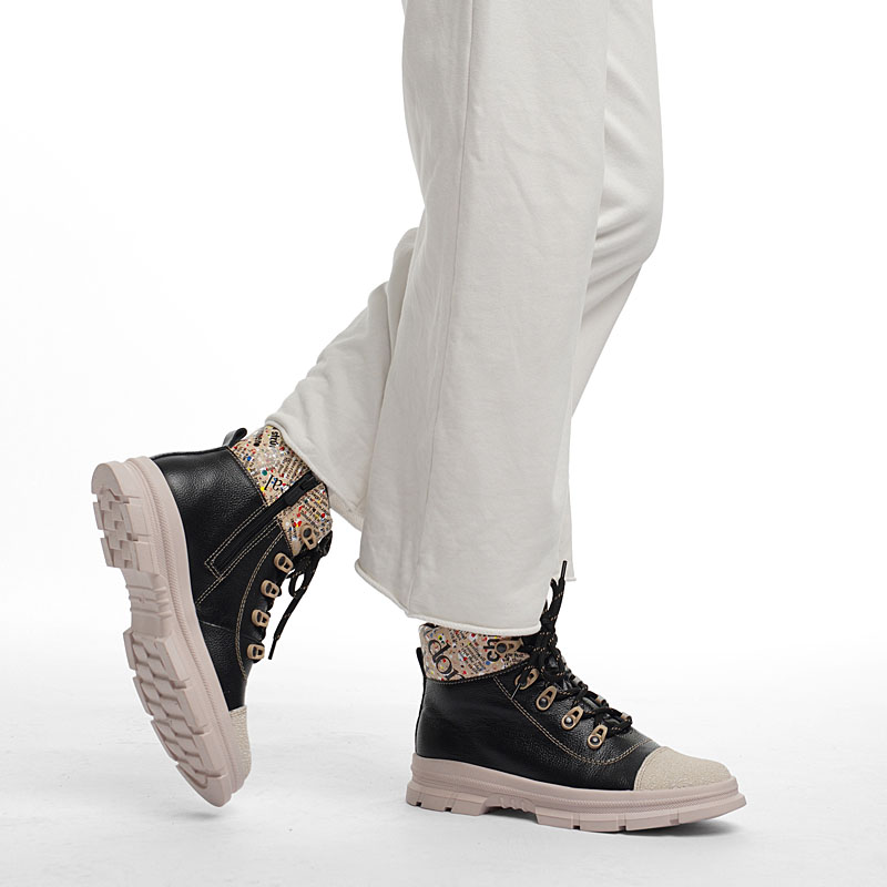 Ботинки, артикул 2053, цвет черно-бежевый купить в интернет-магазине Shoeslel с доставкой по России