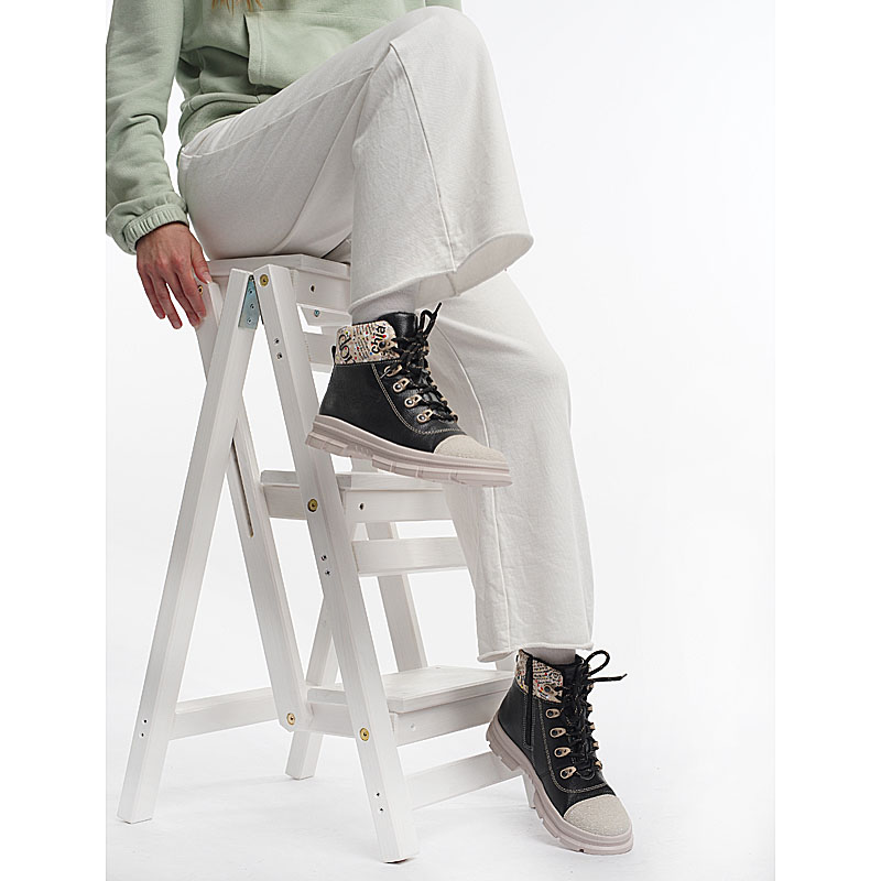 Ботинки, артикул 2053, цвет черно-бежевый купить в интернет-магазине Shoeslel с доставкой по России