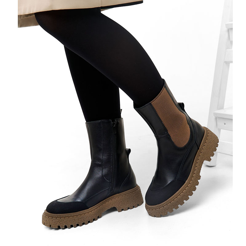 Полусапоги, артикул 2332, цвет черно-бежевый купить в интернет-магазине Shoeslel с доставкой по России