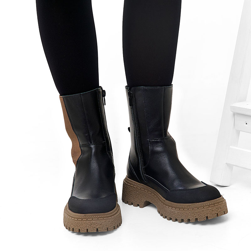 Полусапоги, артикул 2332, цвет черно-бежевый купить в интернет-магазине Shoeslel с доставкой по России