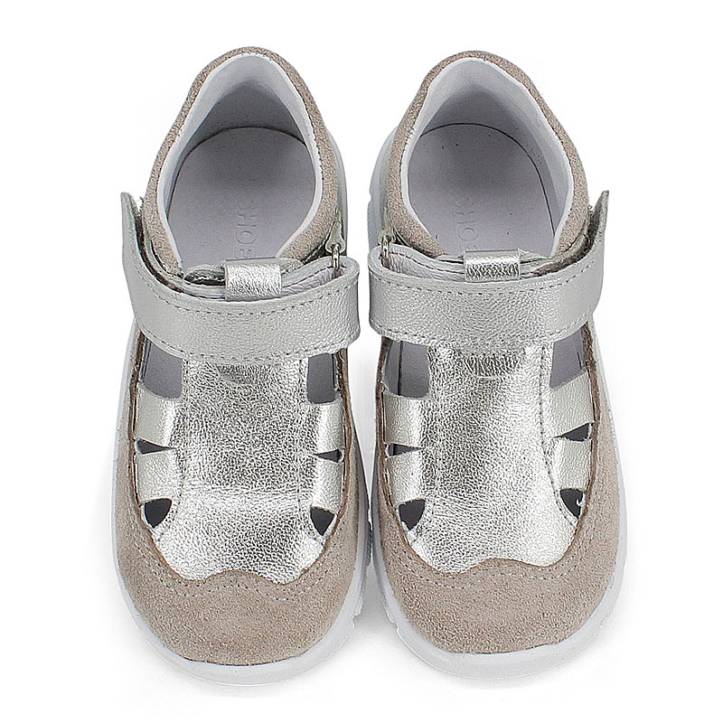 Туфли летние открытые малодетские, артикул 2340, цвет серебристый купить в интернет-магазине Shoeslel с доставкой по России
