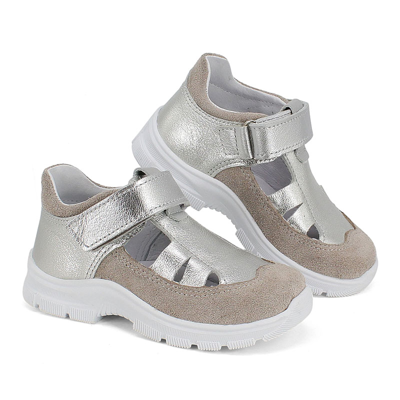 Туфли летние открытые малодетские, артикул 2340, цвет серебристый купить в интернет-магазине Shoeslel с доставкой по России