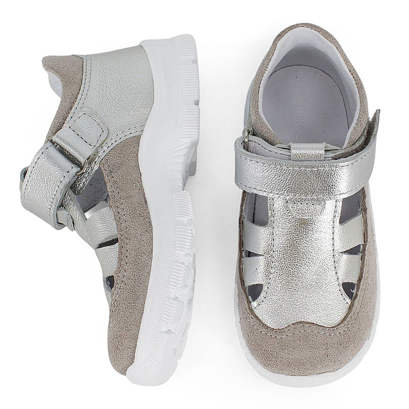 Туфли летние открытые малодетские, артикул 2340, цвет серебристый купить в интернет-магазине Shoeslel с доставкой по России