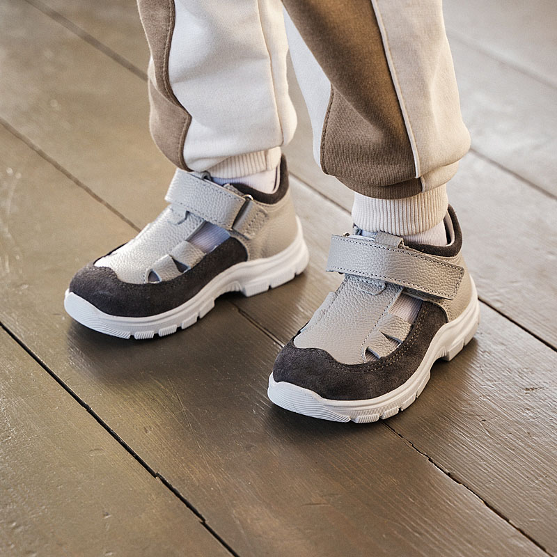 Туфли летние открытые малодетские, артикул 2340, цвет серый купить в интернет-магазине Shoeslel с доставкой по России