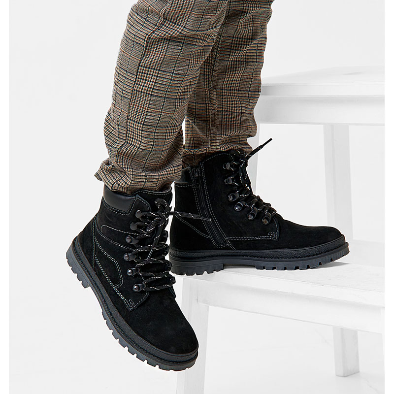 Ботинки нат.мех, артикул 62, цвет нубук, черный купить в интернет-магазине Shoeslel с доставкой по России