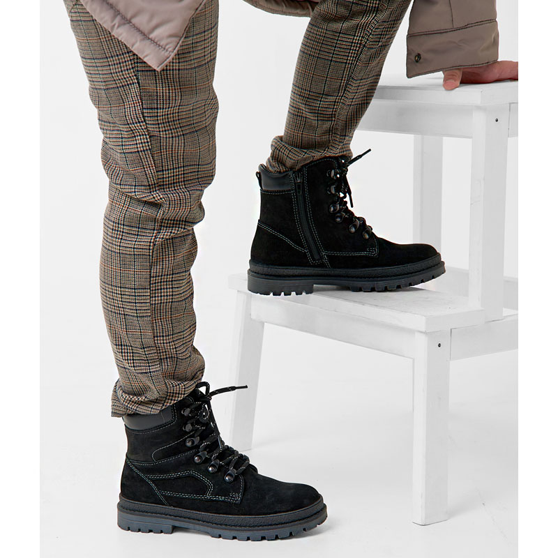 Ботинки нат.мех, артикул 62, цвет нубук, черный купить в интернет-магазине Shoeslel с доставкой по России